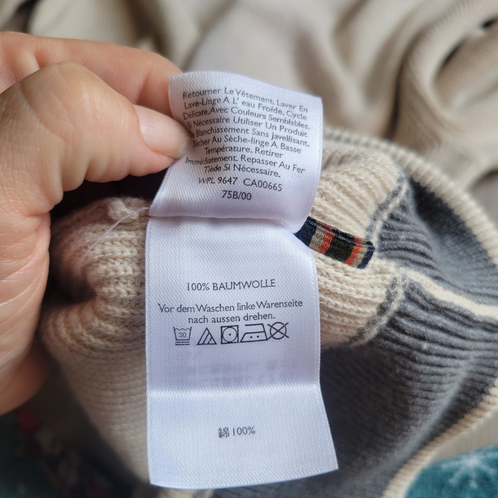 Eddie Bauer Men Sweater Large Tall Beige Cotton Ribbed Knit Casual - Picture 3 of 5